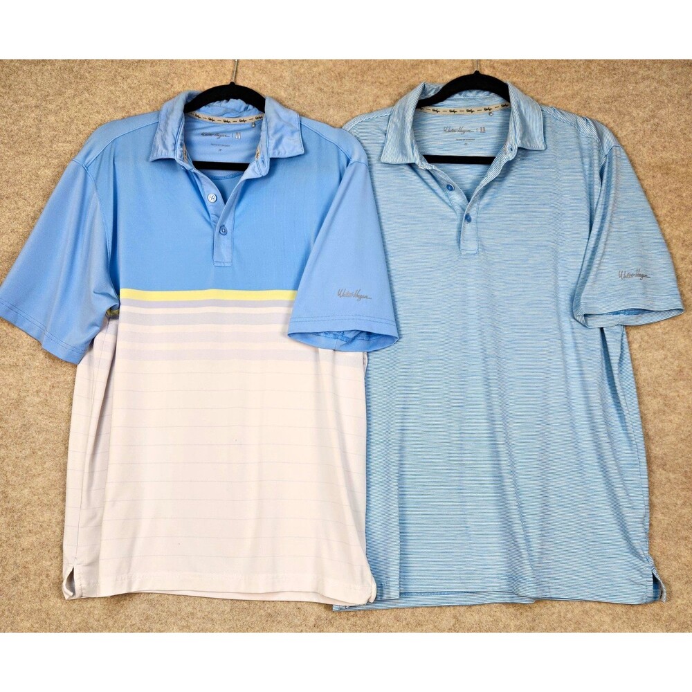 Walter Hagen Men's Golf Polos Lot of 2 Blue/White Striped Size M Athleisure